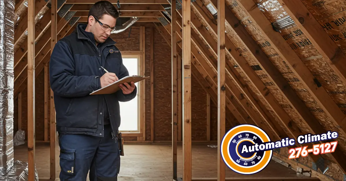 Technician in living room holding clipboard