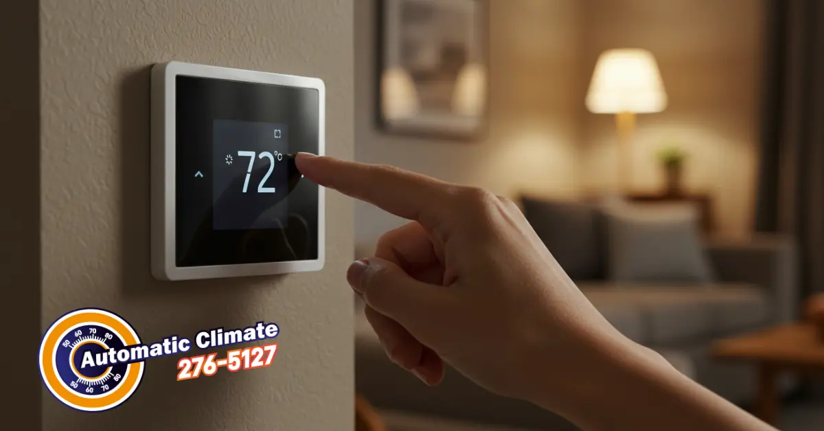 Setting smart thermostat in Richmond home for optimal comfort, ensuring quiet HVAC operation.