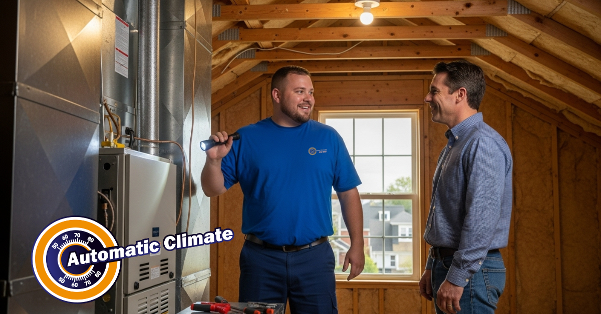 Two men discussing HVAC system installation.