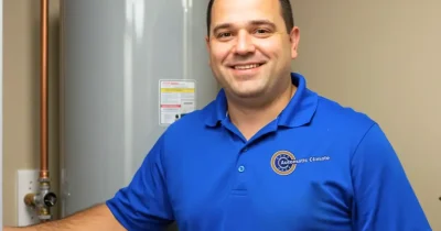 HVAC Technician Servicing a Hot Water Heater cleaning